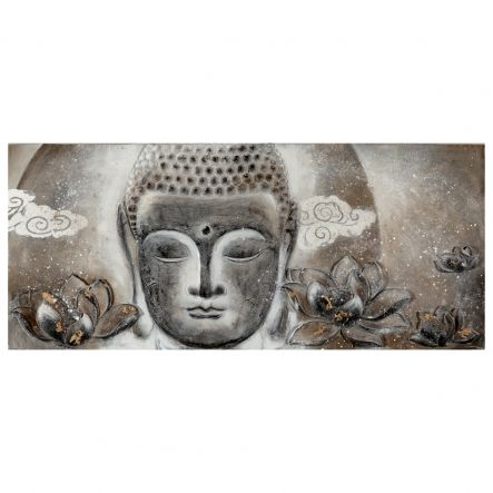 78,5 x 40,5 x 4 cm in legno e argento Dipinto murale a forma di Buddha in rilievo 