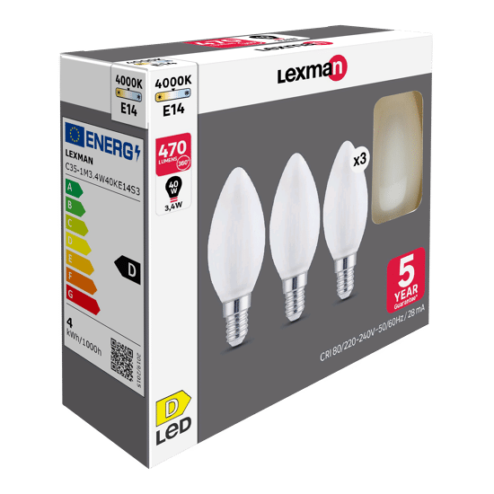 3 LAMPADINE LED E14 =40W CANDELA SMERIGLIATA LUCE NATURALE - Bricocenter