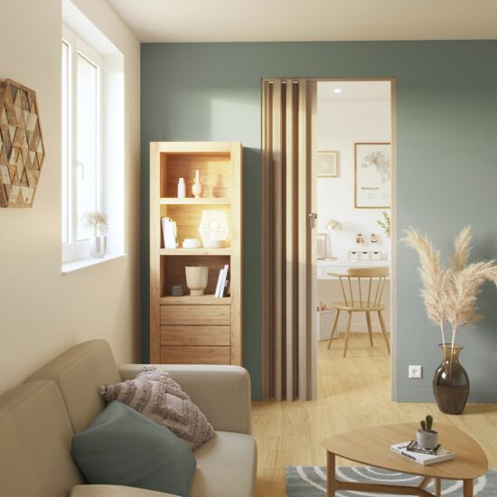 Porta A Soffietto In PVC - Colore Noce, Misura 83x214 Cm, Per Ripostigli E Stanzini - Foto 2