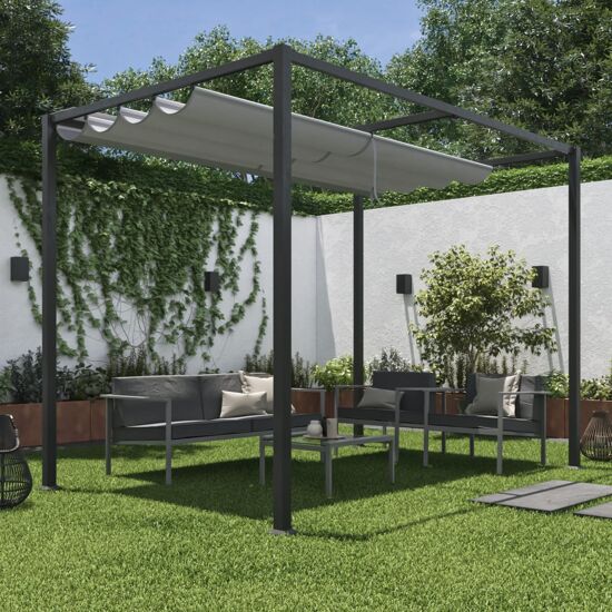 PERGOLA HORALI NATERIAL ACCIAIO CON TELO POLIESTERE ANTRACITE 2X3 M -  Bricocenter