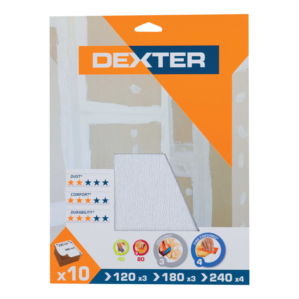 FOGLI ABRASIVI DEXTER PER MURO GRANA 120,180,240, 10 PEZZI - Bricocenter