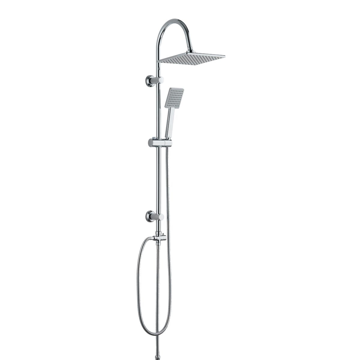 Set doccia miscelatore con deviatore, braccio 40 cm, soffione 25cm e doccino finitura cromo lucido Aurora
