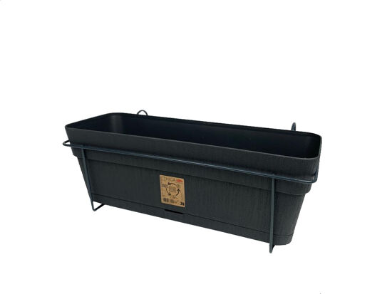 Fioriera Da Balcone + Sottovaso + Ganci Tortora 60X39,5 H26 Cm Schio Cassa M24079048