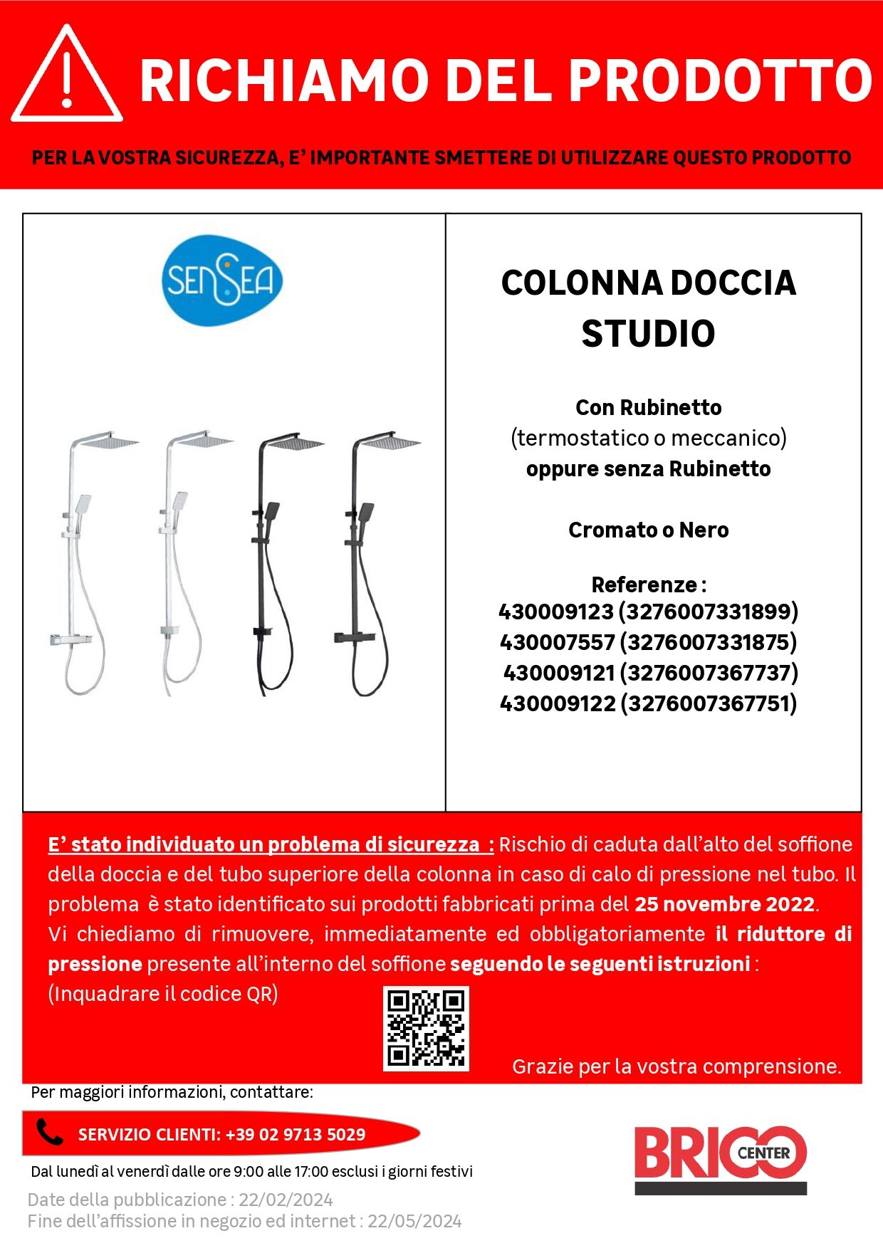 Richiamo prodotto colonna doccia Studio SCHEDA